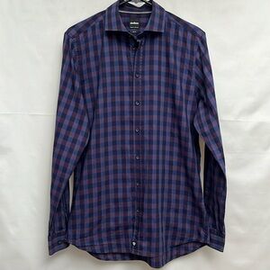 Strellson slim fit shirt - size 39 - 15.5 - medium checks plaid purple blue